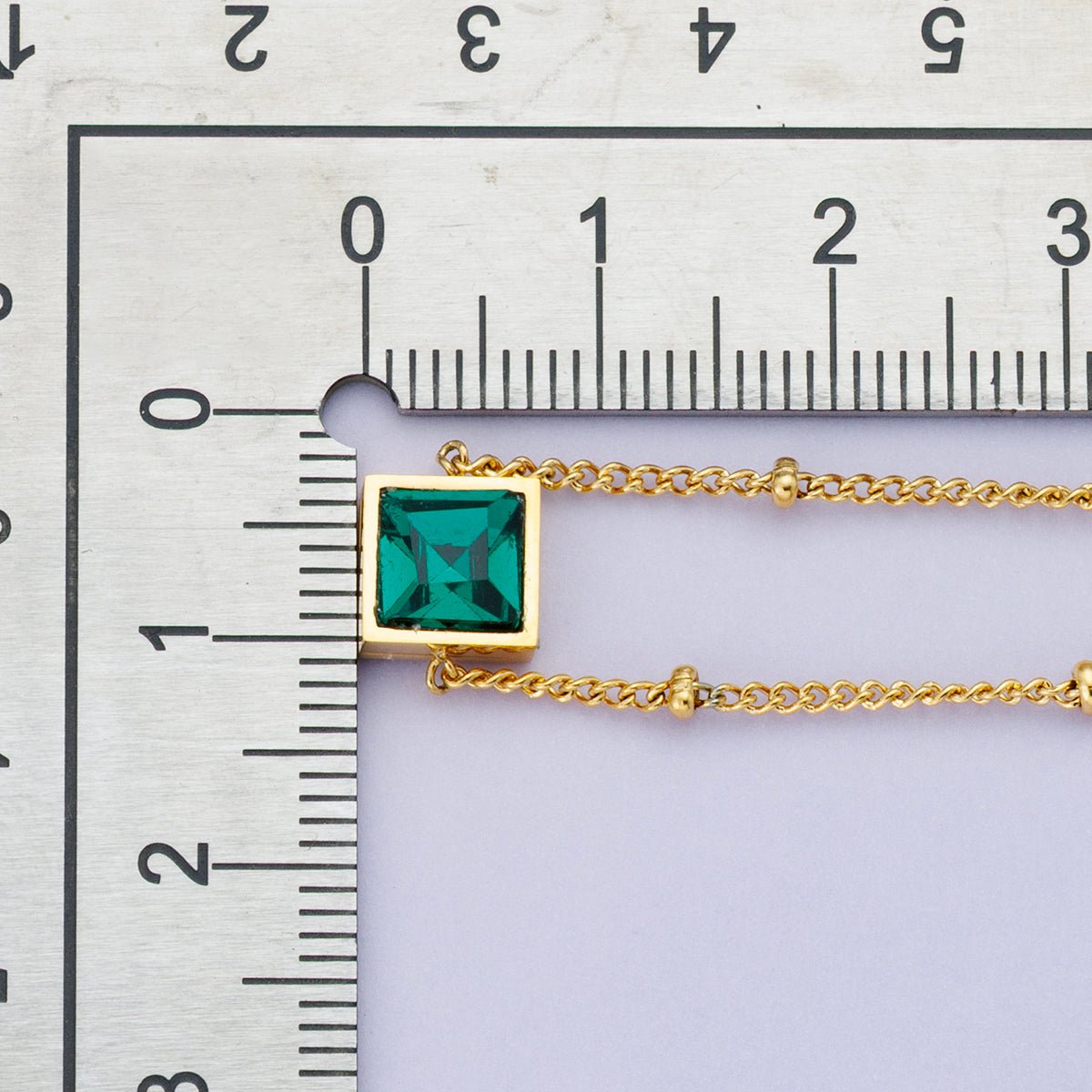 24K Gold Filled 15mm Green CZ Square Satellite Chain 20 Inch Necklace w. Extender | WA - 04048 - DLUXCA