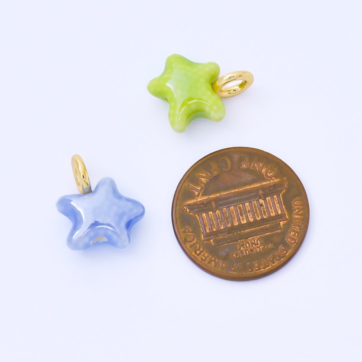 24K Gold Filled 15mm Handmade Ceramic Celestial Star Drop Charm | AF1532 - AF1539 - DLUXCA