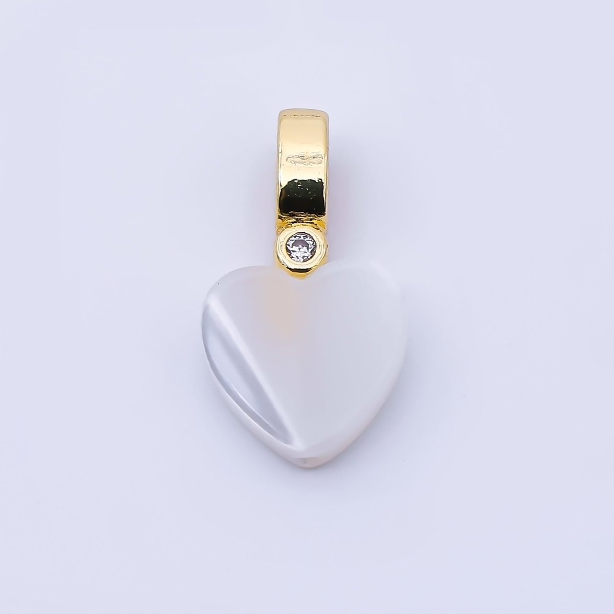 24K Gold Filled 15mm Heart Shell Pearl Clear CZ Bail Pendant | P1952 - DLUXCA