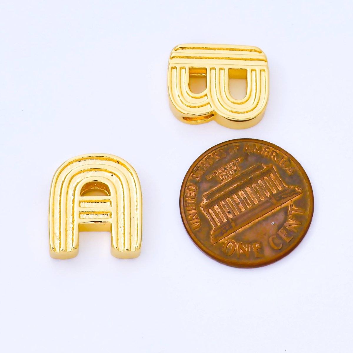 24K Gold Filled 15mm Initial Letter Alphabet Groovy Initial Spacer Bead | AF066 - AF078 - DLUXCA
