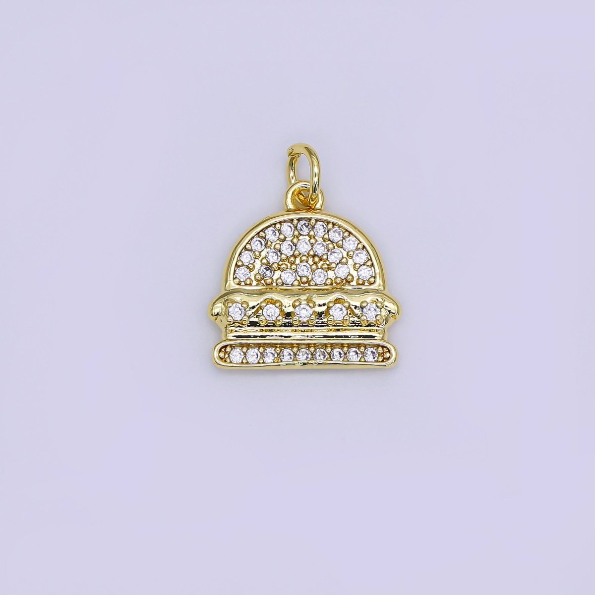 24K Gold Filled 15mm Micro Paved CZ Cheese Burger Charm | AJ319 - DLUXCA