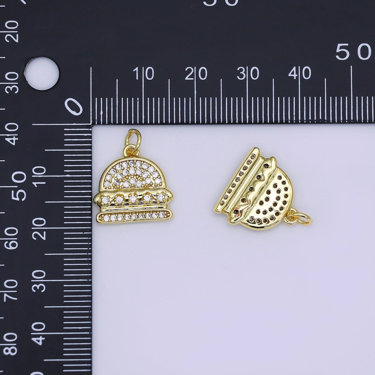 24K Gold Filled 15mm Micro Paved CZ Cheese Burger Charm | AJ319 - DLUXCA