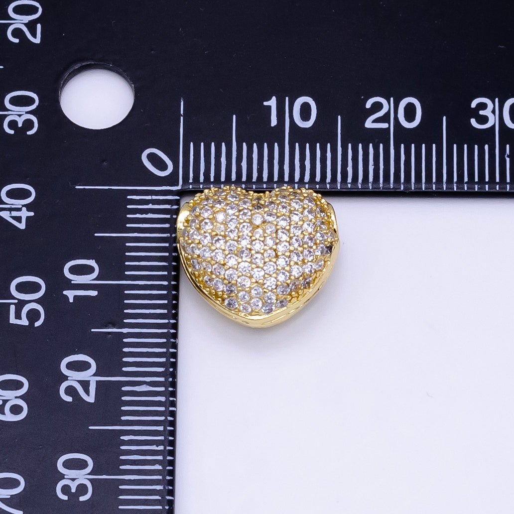 24K Gold Filled 15mm Micro Paved CZ Chubby Heart Bead in Gold & Silver | B290 - DLUXCA