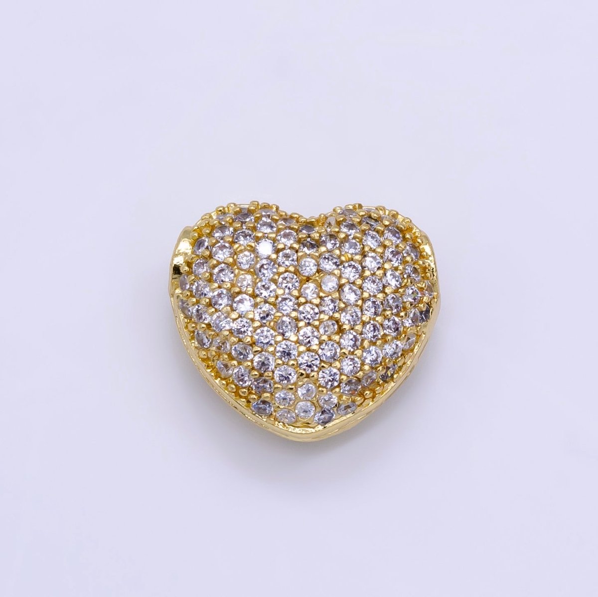 24K Gold Filled 15mm Micro Paved CZ Chubby Heart Bead in Gold & Silver | B290 - DLUXCA