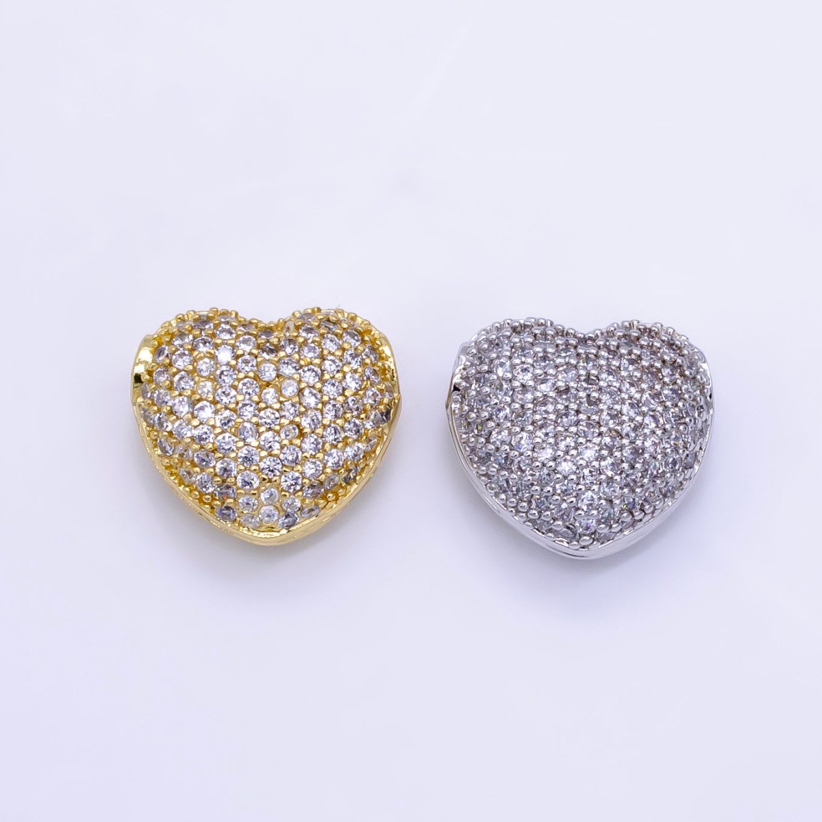 24K Gold Filled 15mm Micro Paved CZ Chubby Heart Bead in Gold & Silver | B290 - DLUXCA