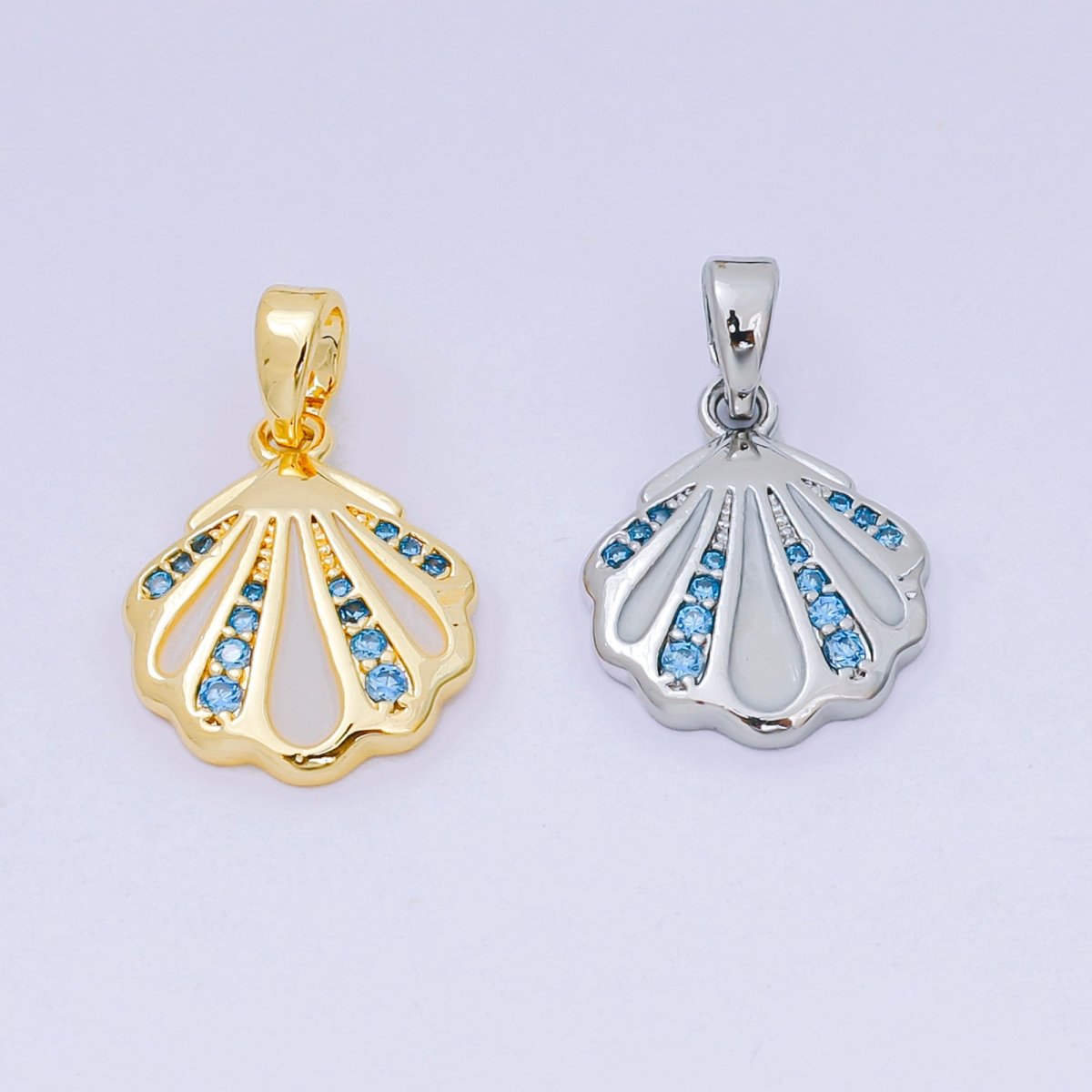 24K Gold Filled 15mm Micro Paved CZ Clam Shell Dainty Charm in Gold & Silver | AA - 1577 - DLUXCA