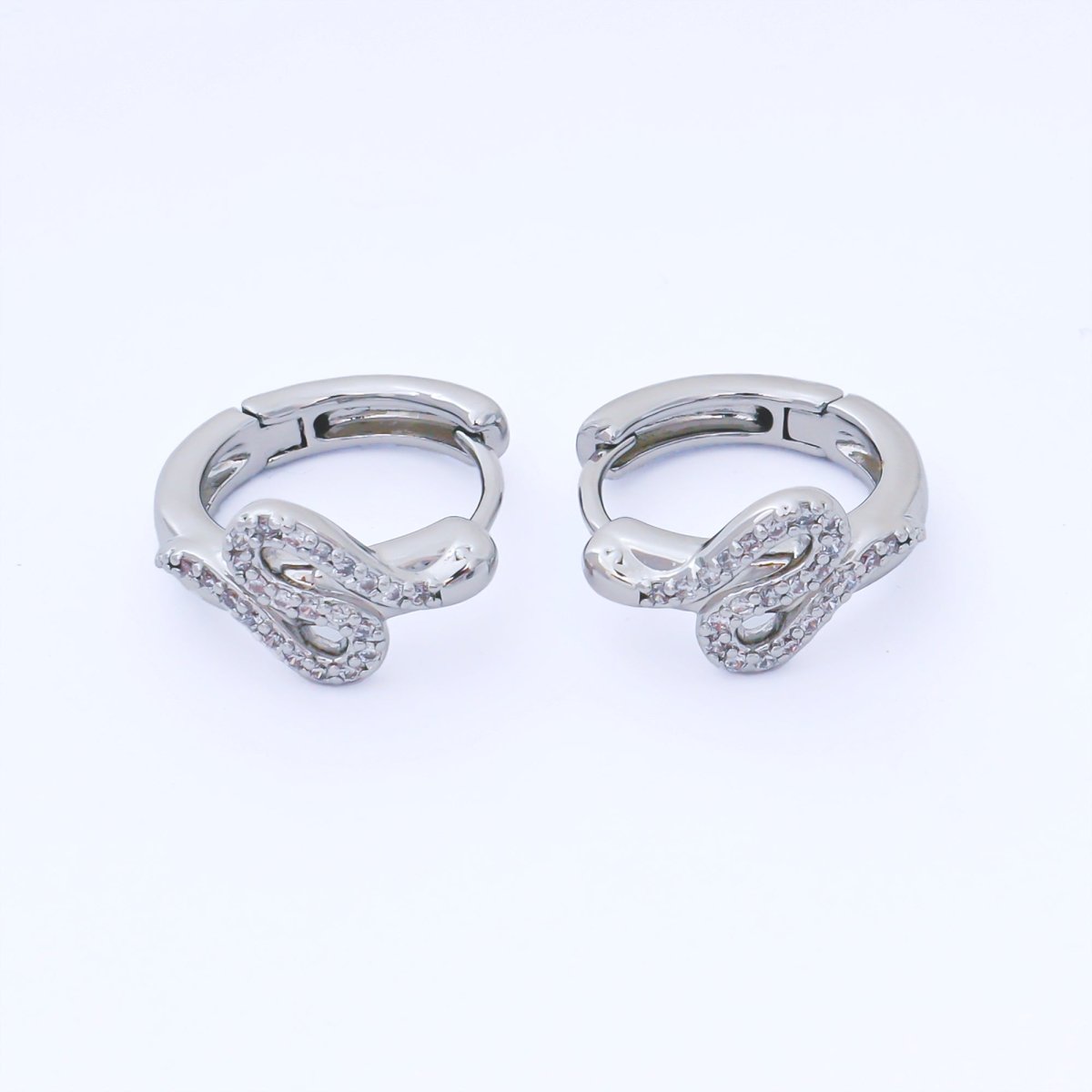 24K Gold Filled 15mm Micro Paved CZ Curved Snake Huggie Earrings in Silver & Huggie | AB1619 AB1620 - DLUXCA