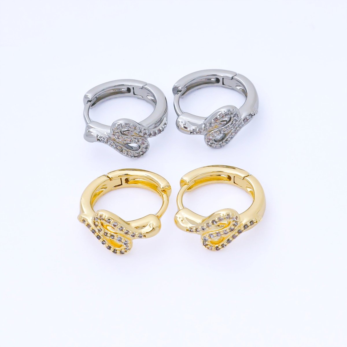 24K Gold Filled 15mm Micro Paved CZ Curved Snake Huggie Earrings in Silver & Huggie | AB1619 AB1620 - DLUXCA