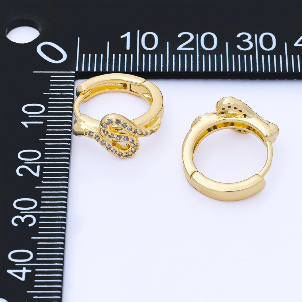 24K Gold Filled 15mm Micro Paved CZ Curved Snake Huggie Earrings in Silver & Huggie | AB1619 AB1620 - DLUXCA