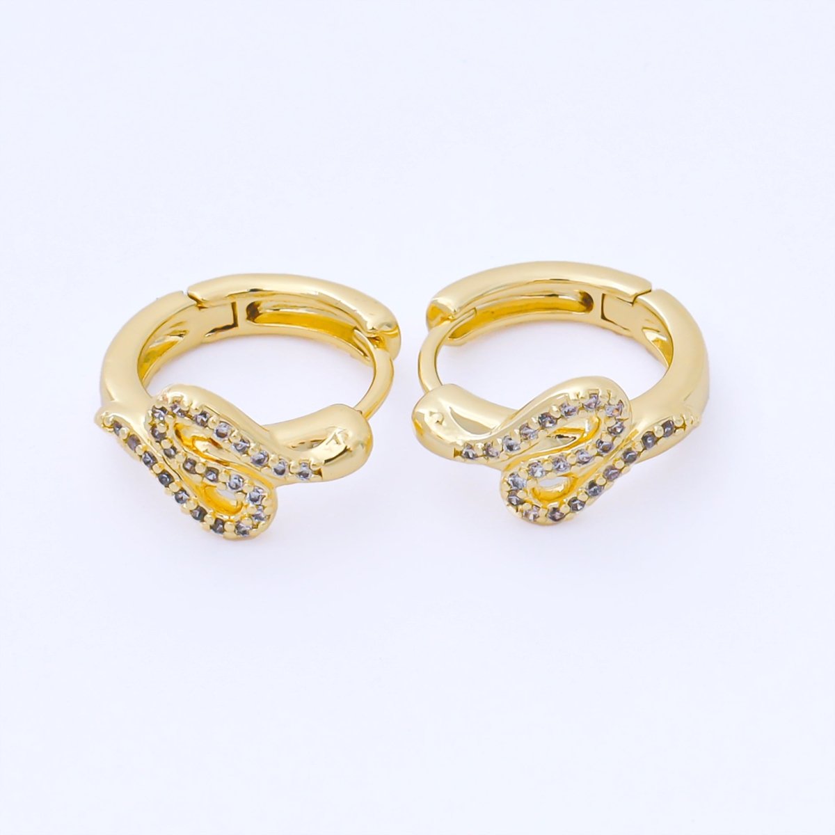 24K Gold Filled 15mm Micro Paved CZ Curved Snake Huggie Earrings in Silver & Huggie | AB1619 AB1620 - DLUXCA