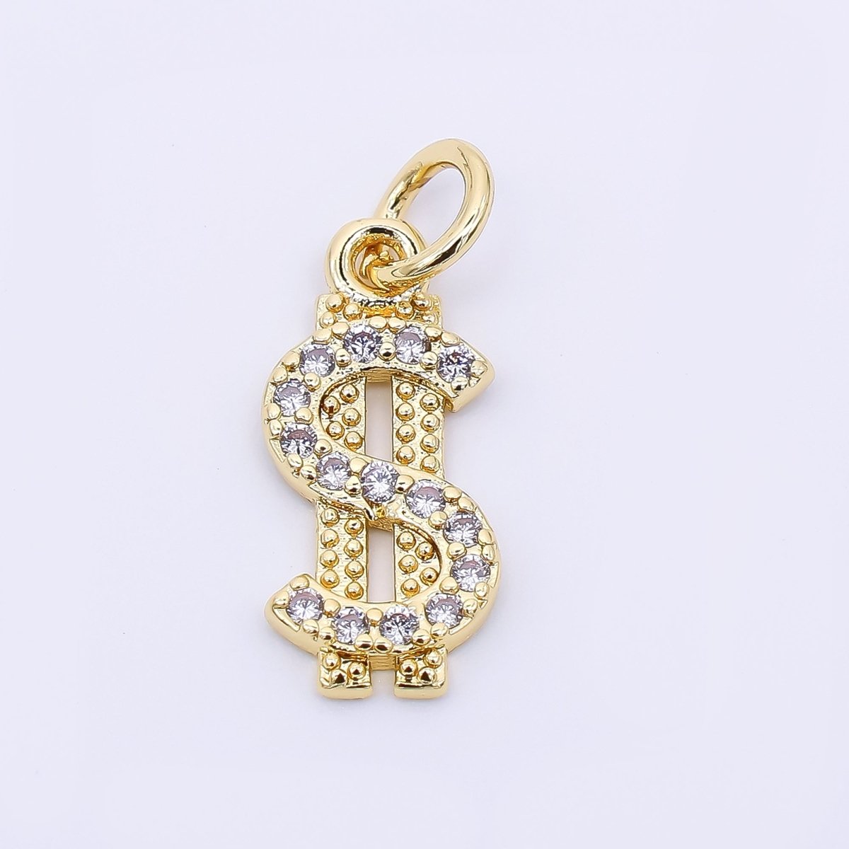 24K Gold Filled 15mm Micro Paved CZ Dollar Sign Money Charm | AJ - 496 - DLUXCA