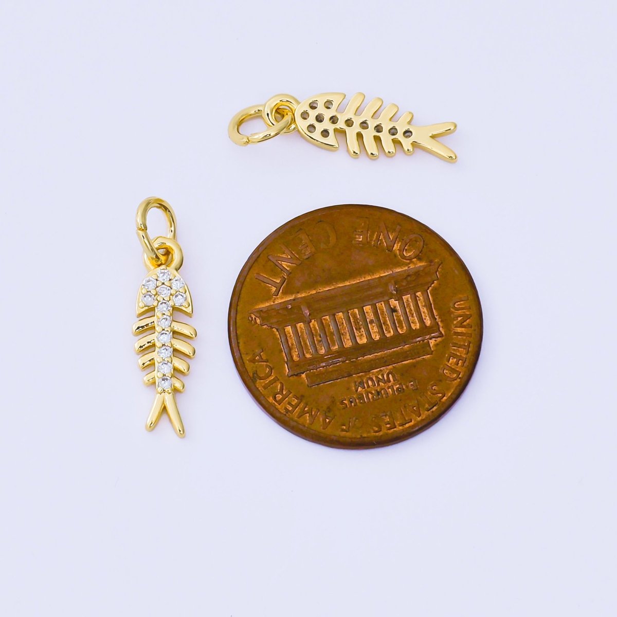 24K Gold Filled 15mm Micro Paved CZ Fish Bone Dainty Charm | - DLUXCA