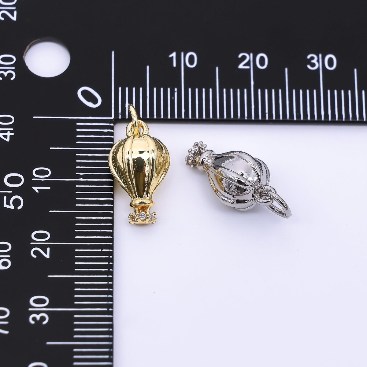 24K Gold Filled 15mm Micro Paved CZ Hot Air Balloon Charm inGold & Silver | M - 748 - DLUXCA