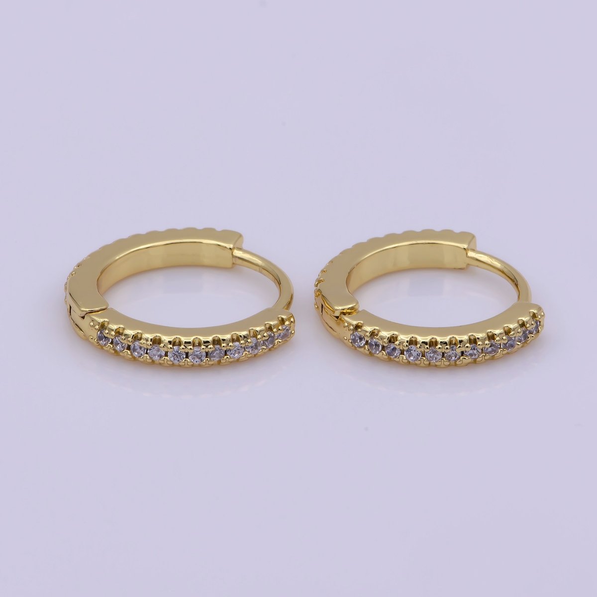 24K Gold Filled 15mm Micro Paved CZ Huggie Earrings in Gold & Silver | AB1186 - DLUXCA