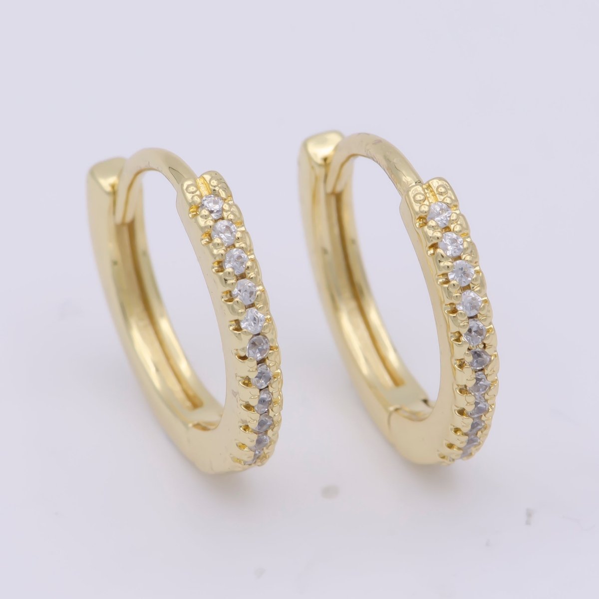 24K Gold Filled 15mm Micro Paved CZ Huggie Earrings in Gold & Silver | AB1203 - DLUXCA