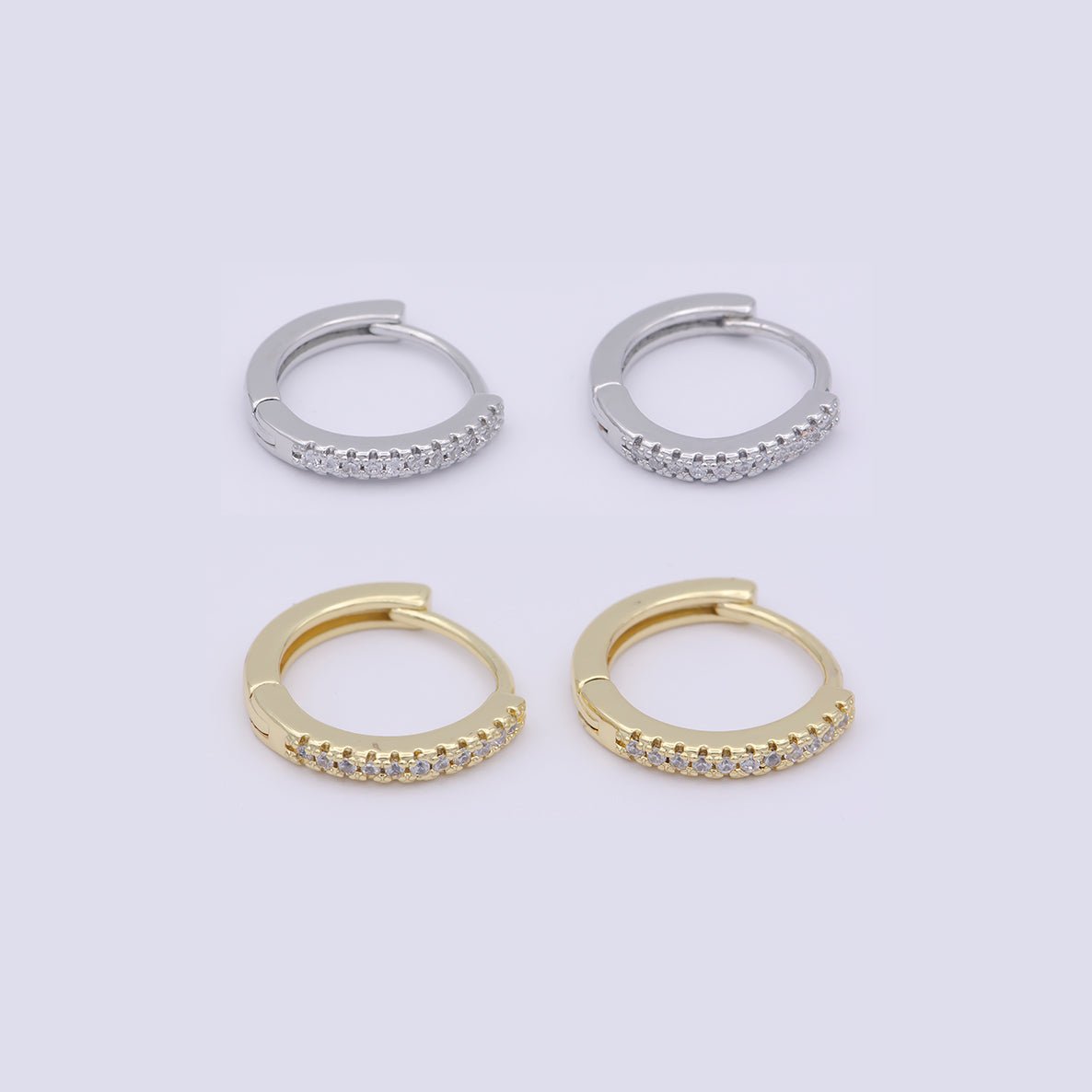 24K Gold Filled 15mm Micro Paved CZ Huggie Earrings in Gold & Silver | AB1203 - DLUXCA