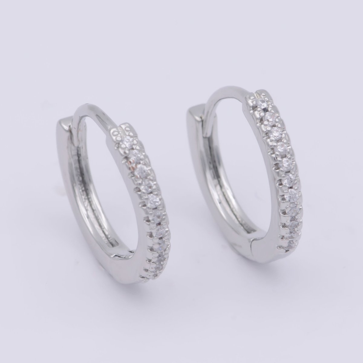 24K Gold Filled 15mm Micro Paved CZ Huggie Earrings in Gold & Silver | AB1203 - DLUXCA