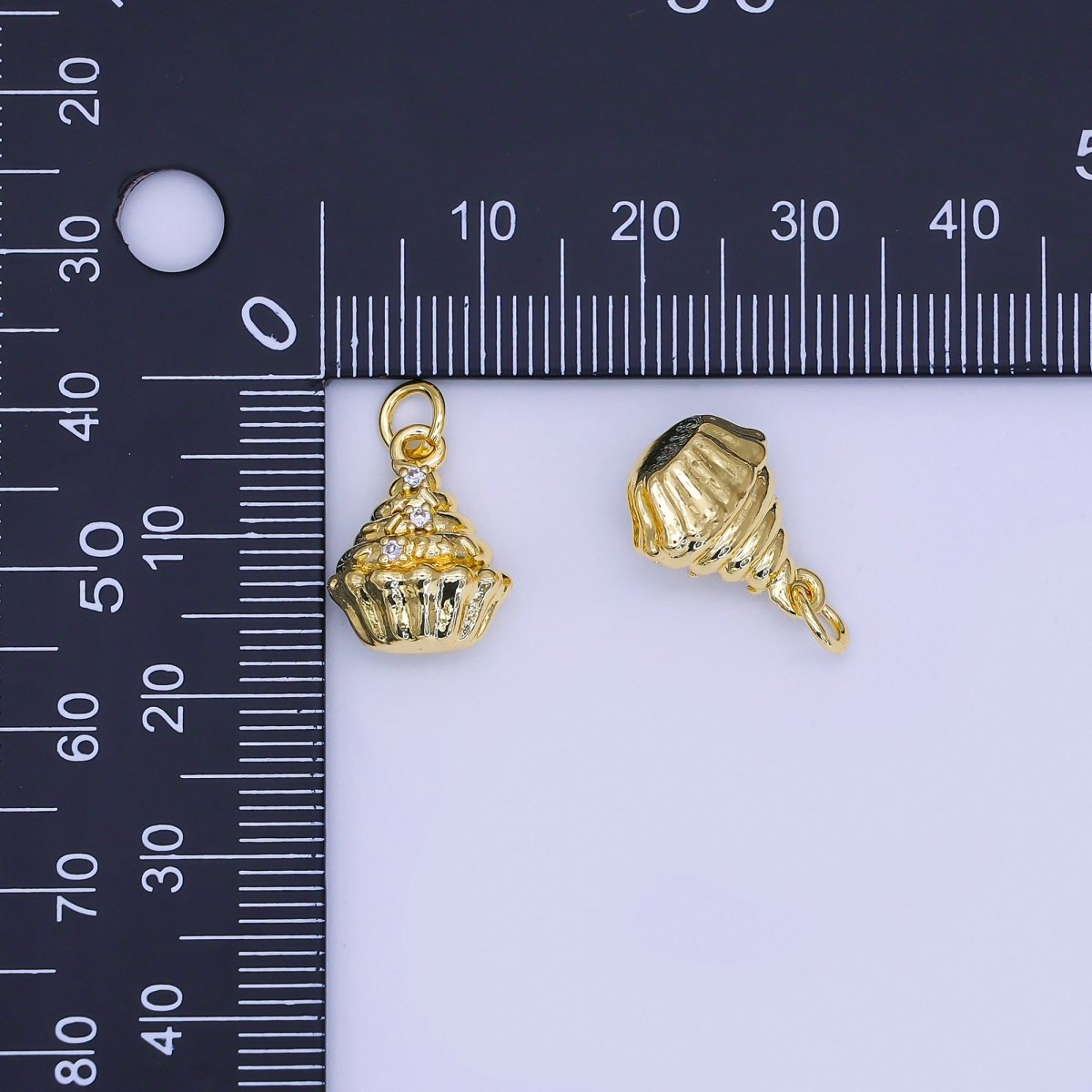 24K Gold Filled 15mm Micro Paved CZ Tasty Cupcake Dainty Charm | AJ305 - DLUXCA