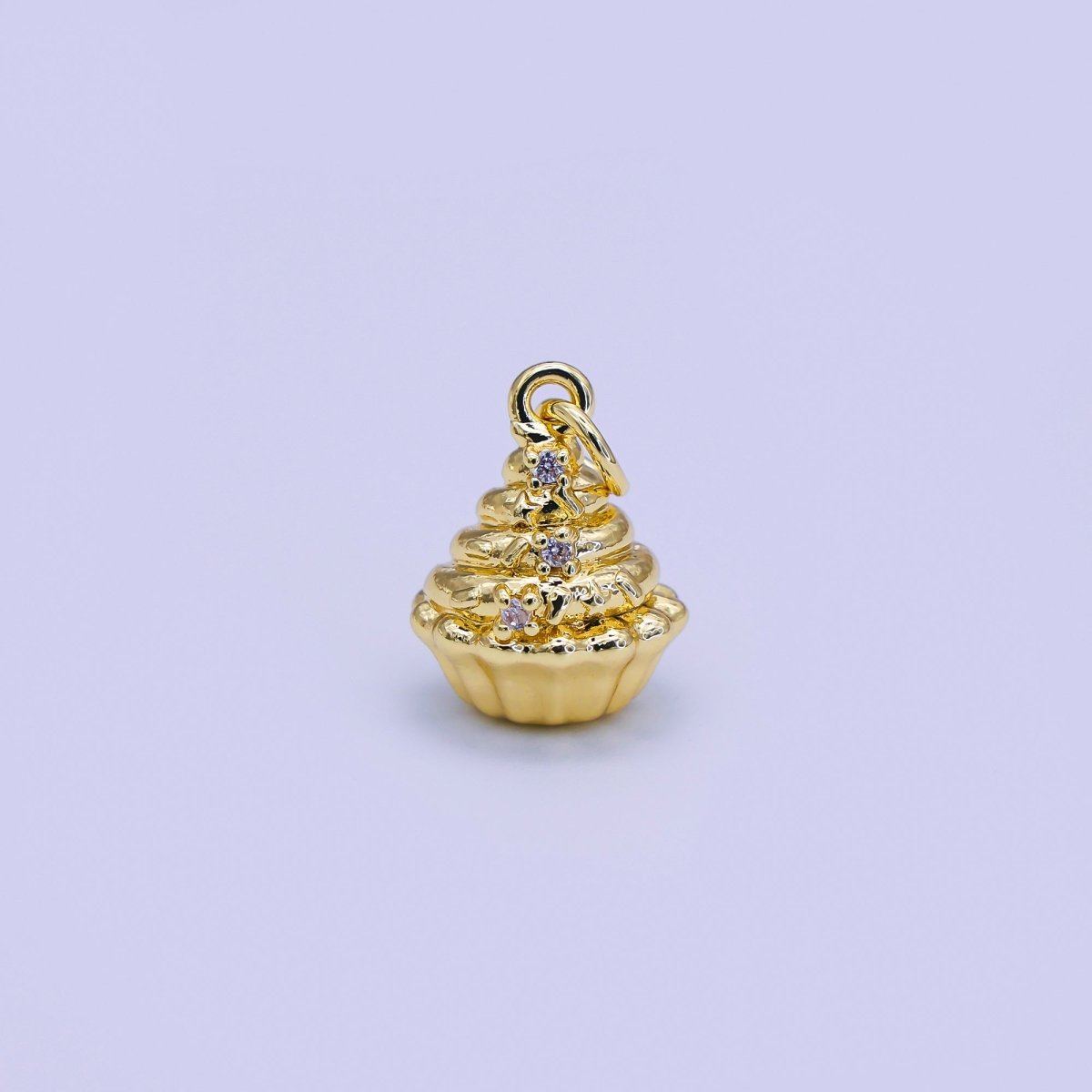 24K Gold Filled 15mm Micro Paved CZ Tasty Cupcake Dainty Charm | AJ305 - DLUXCA