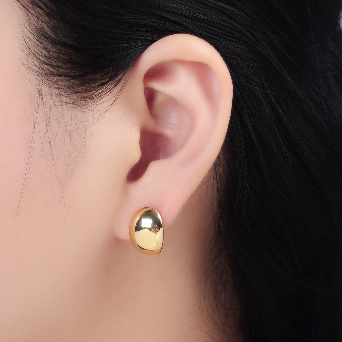 24K Gold Filled 15mm Minimalist Dome English Lock Earrings | AD660 - DLUXCA