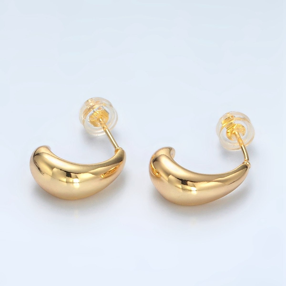 24K Gold Filled 15mm Minimalist Dome J - Shaped Hoop Earrings | Q452 - DLUXCA