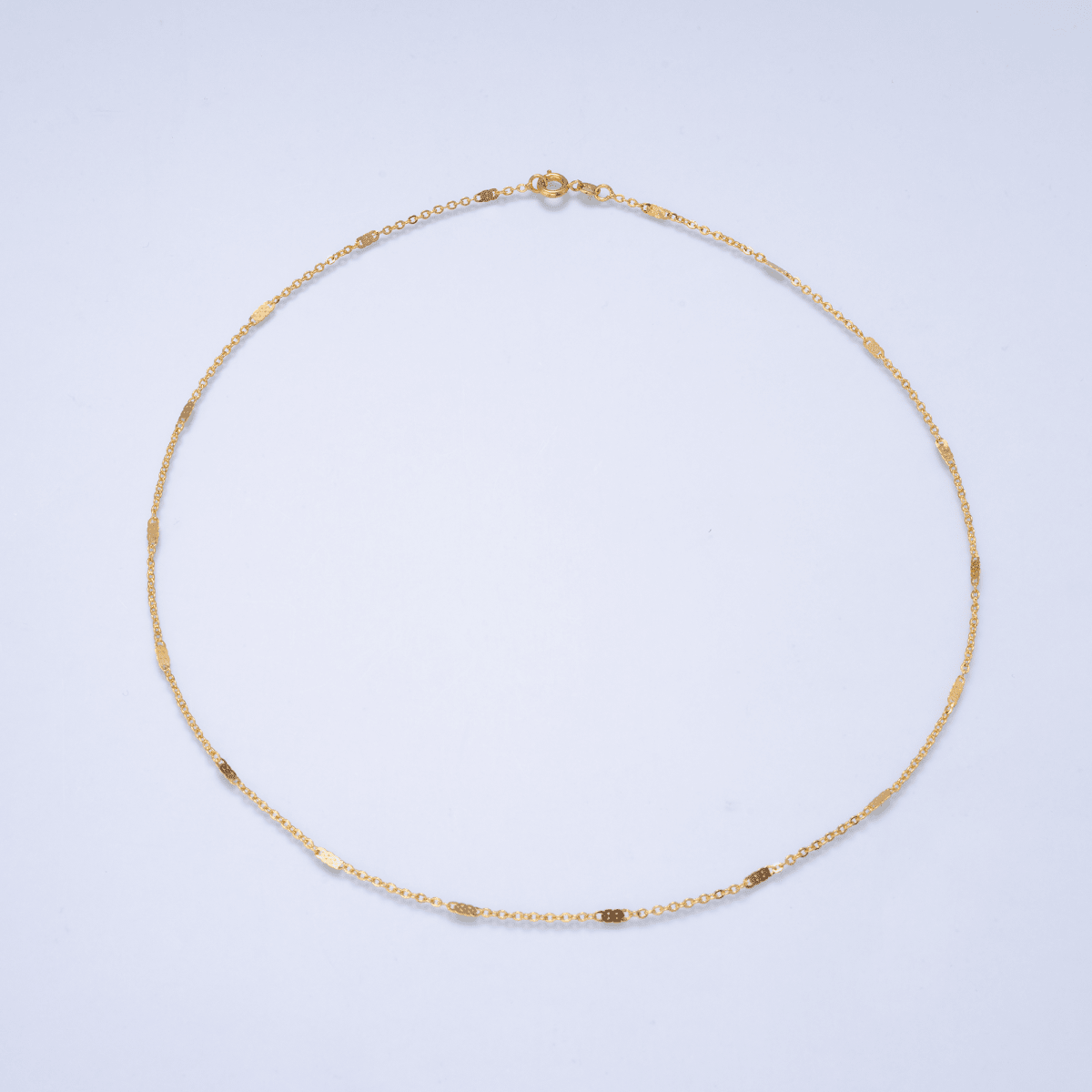 24K Gold Filled 1.5mm Minimalist Flat Link Cable Chain 17.5 Inch Necklace | WA-02959 - DLUXCA