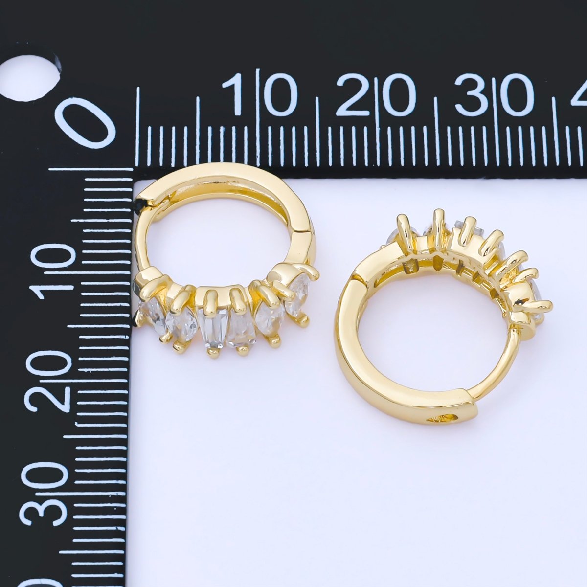 24K Gold Filled 15mm Mixed - Cut Baguette Teardrop Marquise CZ Cluster Huggie Earrings | AB1626 - DLUXCA