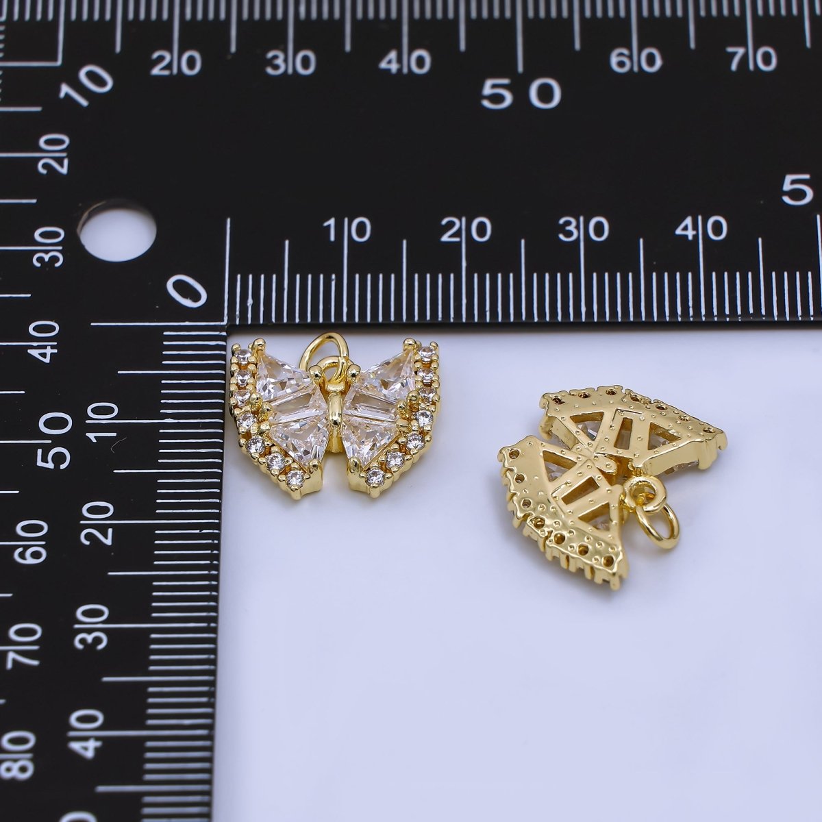 24K Gold Filled 15mm Mixed Cut CZ Mariposa Butterfly Animal Charm | AH - 571 - DLUXCA