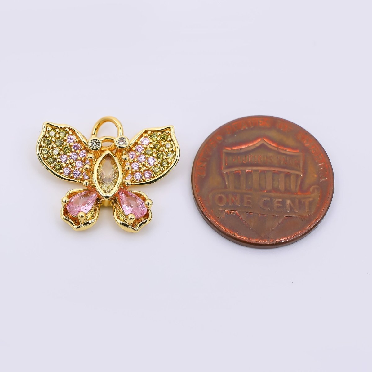 24K Gold Filled 15mm Mixed - Cut Pink CZ Big Butterfly Wings Animal Charm | AF - 517 - DLUXCA