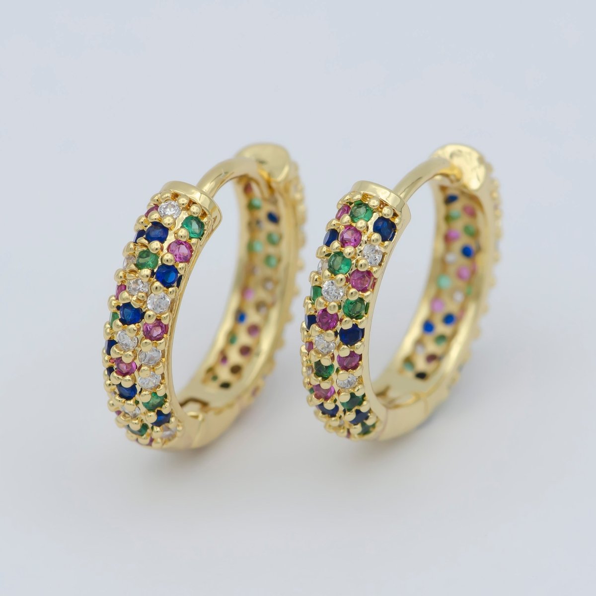 24K Gold Filled 15mm Multicolor Micro Paved CZ Huggie Earrings | AB1201 - DLUXCA