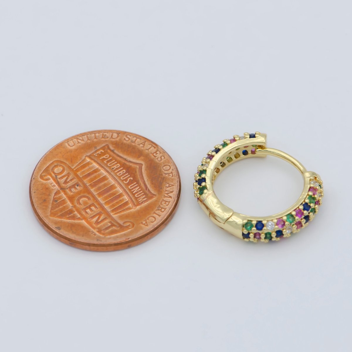 24K Gold Filled 15mm Multicolor Micro Paved CZ Huggie Earrings | AB1201 - DLUXCA