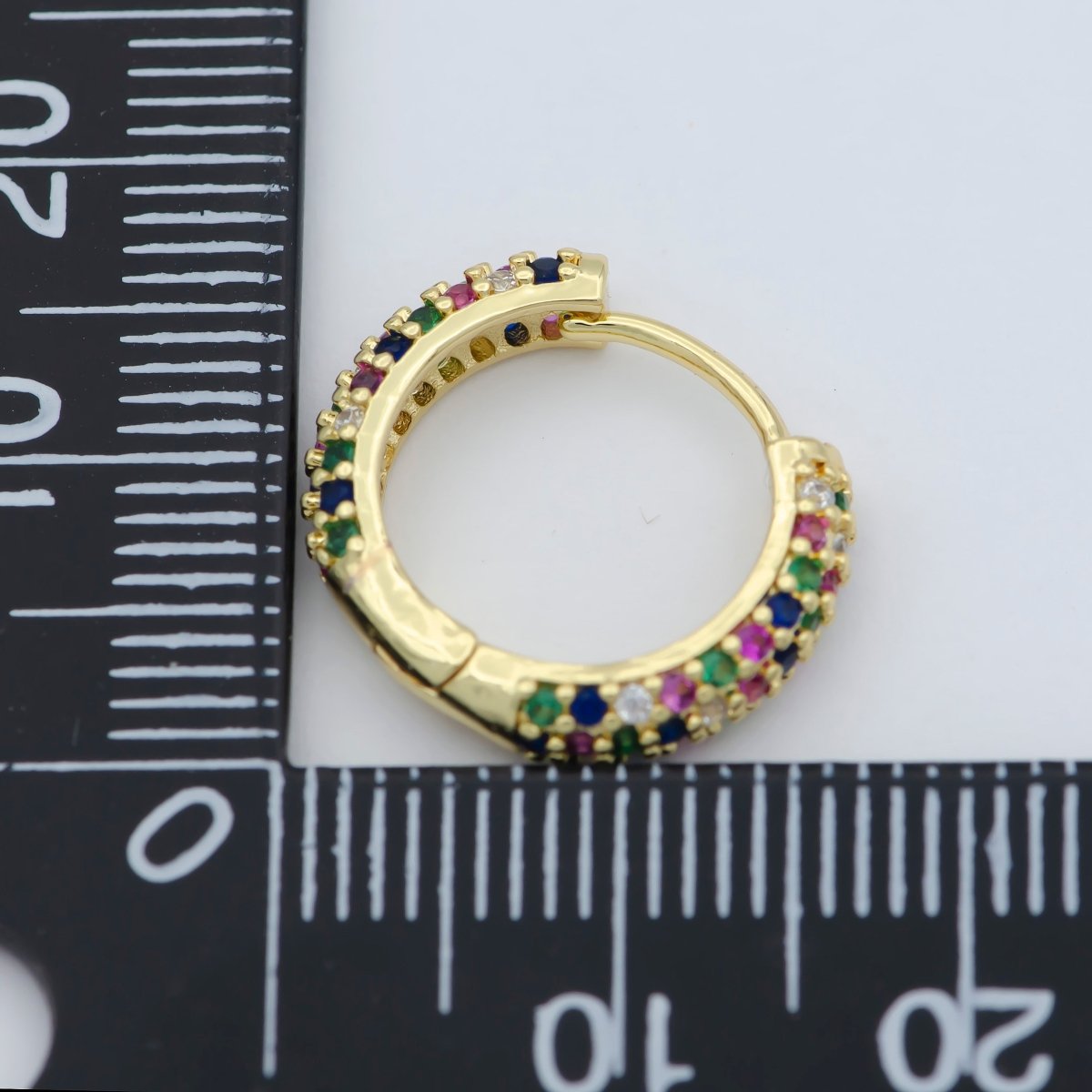 24K Gold Filled 15mm Multicolor Micro Paved CZ Huggie Earrings | AB1201 - DLUXCA