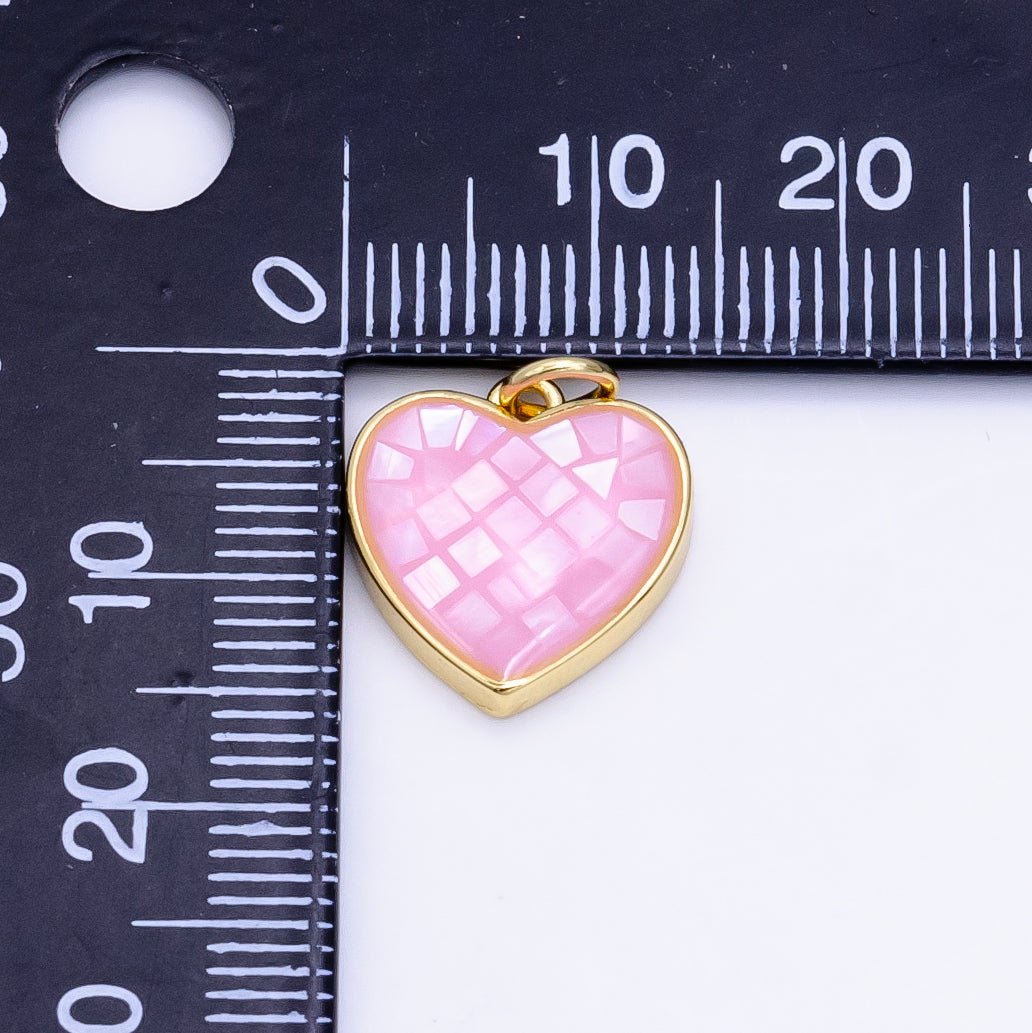 24K Gold Filled 15mm Pink Opal Bezel Heart Charm | D619 - DLUXCA