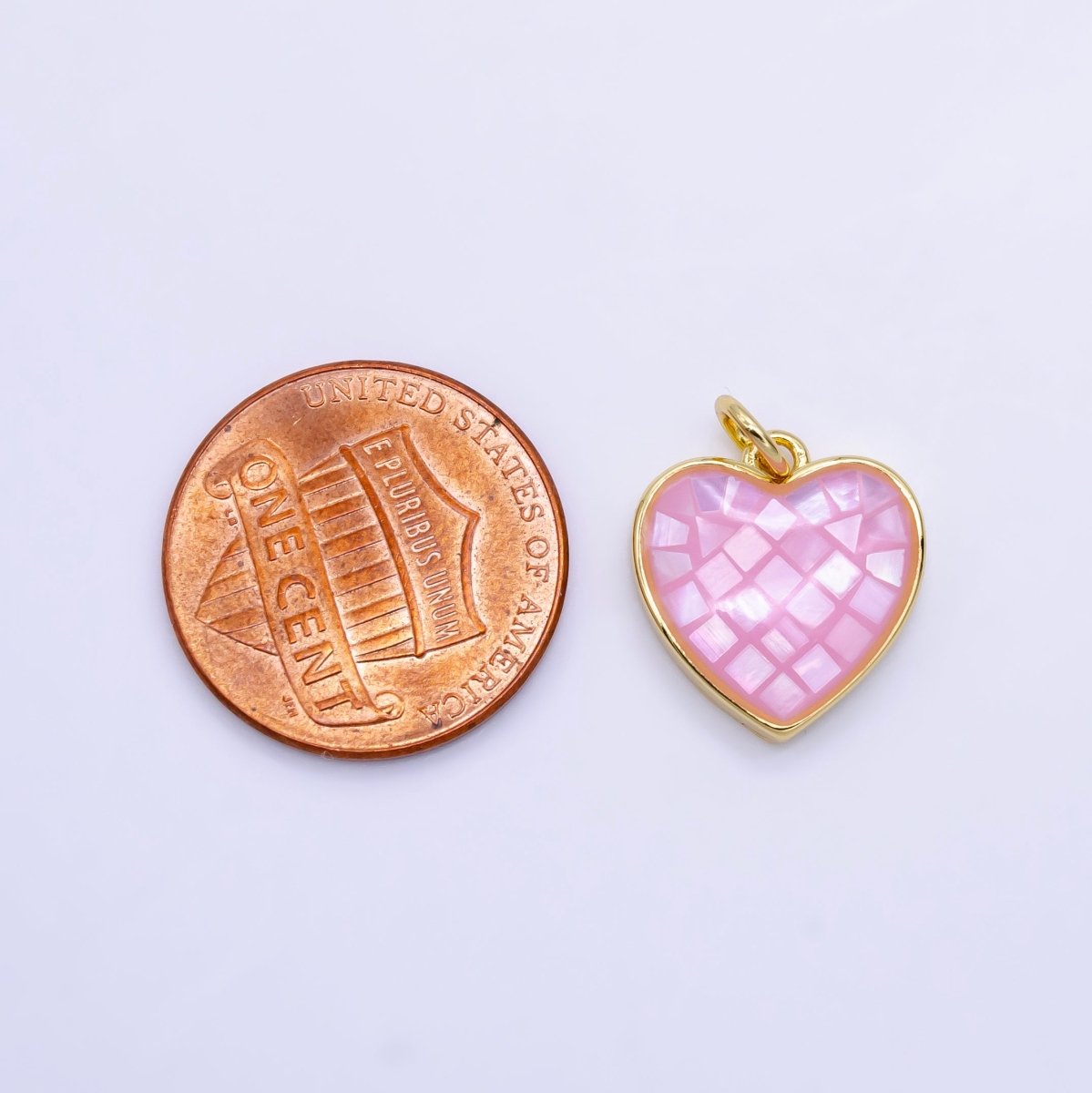 24K Gold Filled 15mm Pink Opal Bezel Heart Charm | D619 - DLUXCA