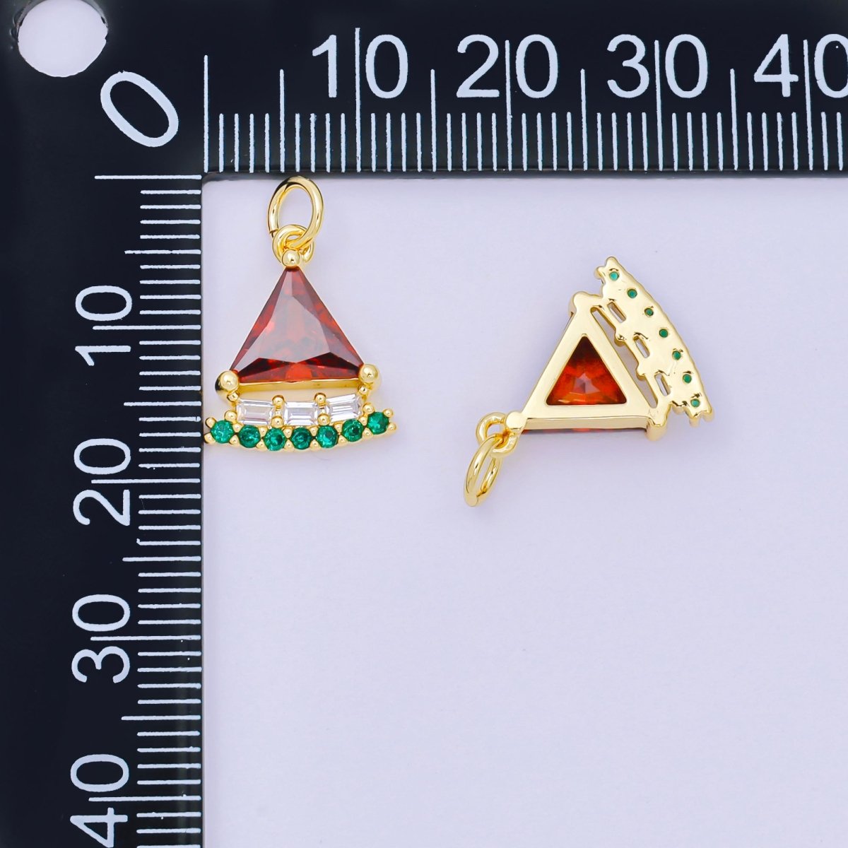24K Gold Filled 15mm Red Triangle CZ Fancy Watermelon Fruit Charm | AH - 681 - DLUXCA