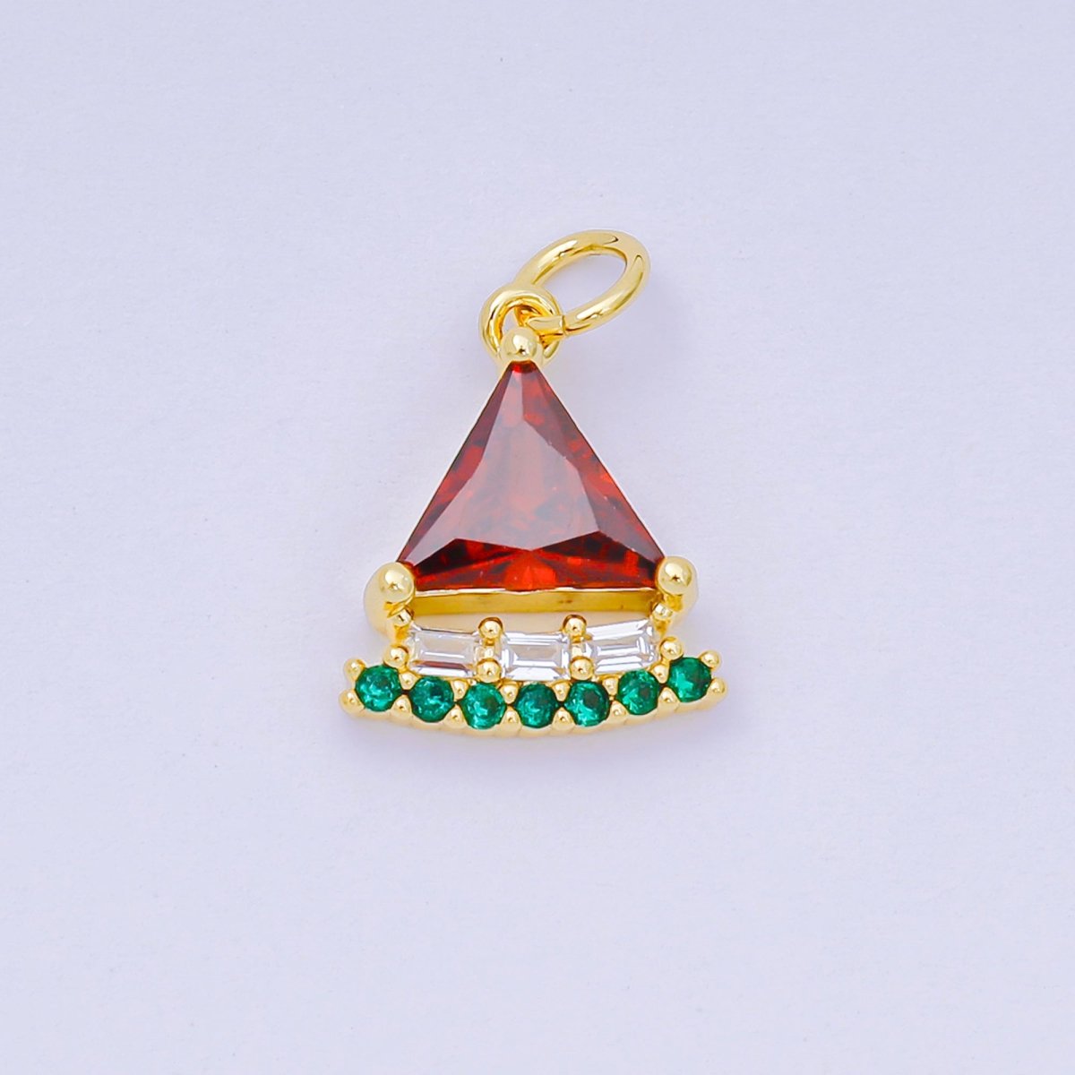 24K Gold Filled 15mm Red Triangle CZ Fancy Watermelon Fruit Charm | AH - 681 - DLUXCA