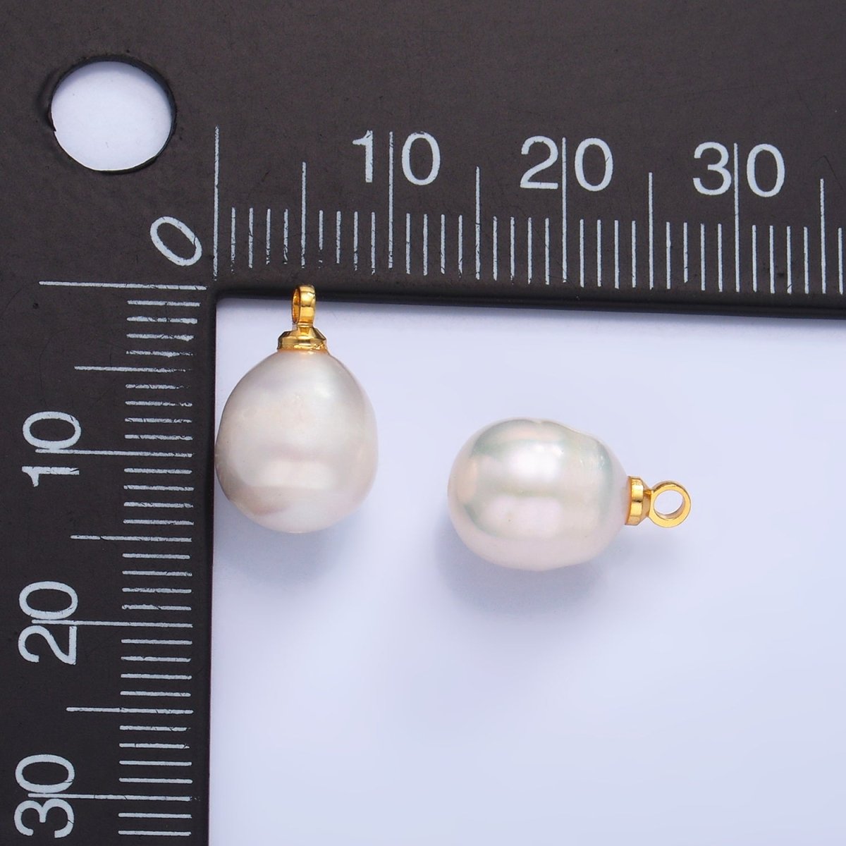 24K Gold Filled 15mm Round Button White Freshwater Pearl Charm | P1940 - DLUXCA