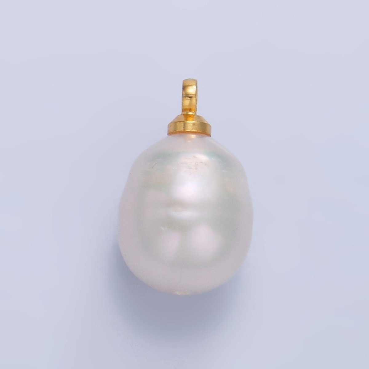 24K Gold Filled 15mm Round Button White Freshwater Pearl Charm | P1940 - DLUXCA