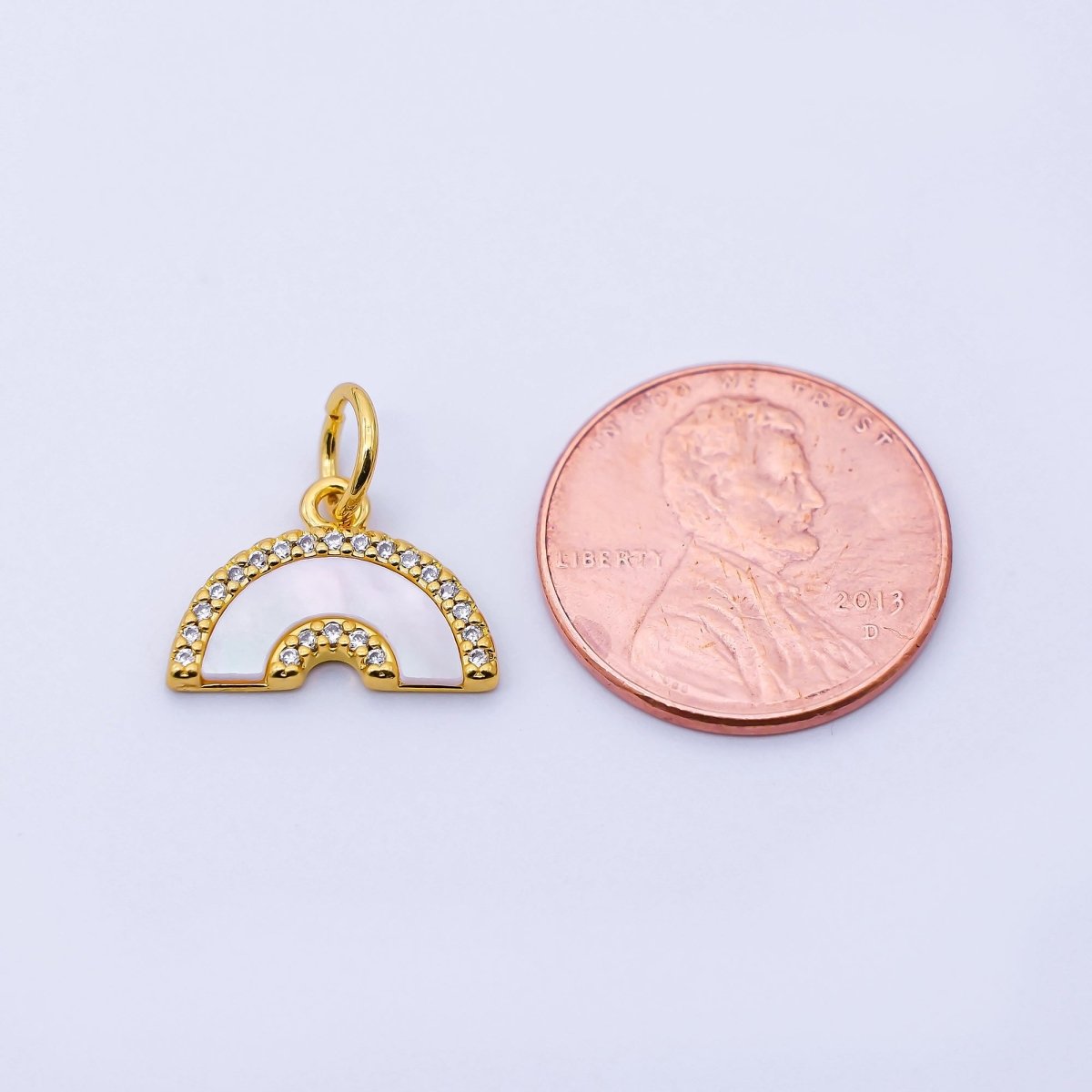 24K Gold Filled 15mm Shell Pearl Micro Paved CZ Rainbow Charm | C975 - DLUXCA