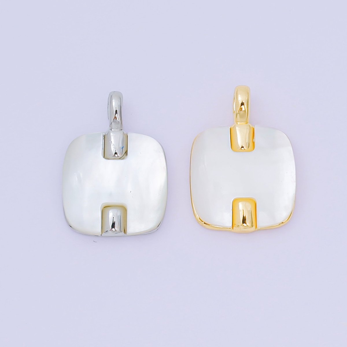 24K Gold Filled 15mm square Shell Pearl Charm Minimalist Jewelry in Gold & Silver | AA - 1583 - DLUXCA