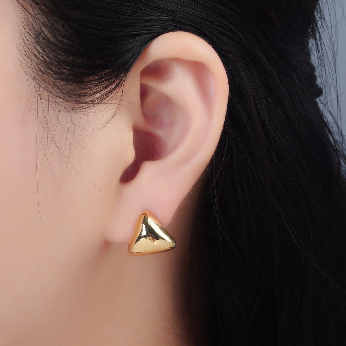 24K Gold Filled 15mm Triangle Dome Mini Stud Earrings | AD655 - DLUXCA