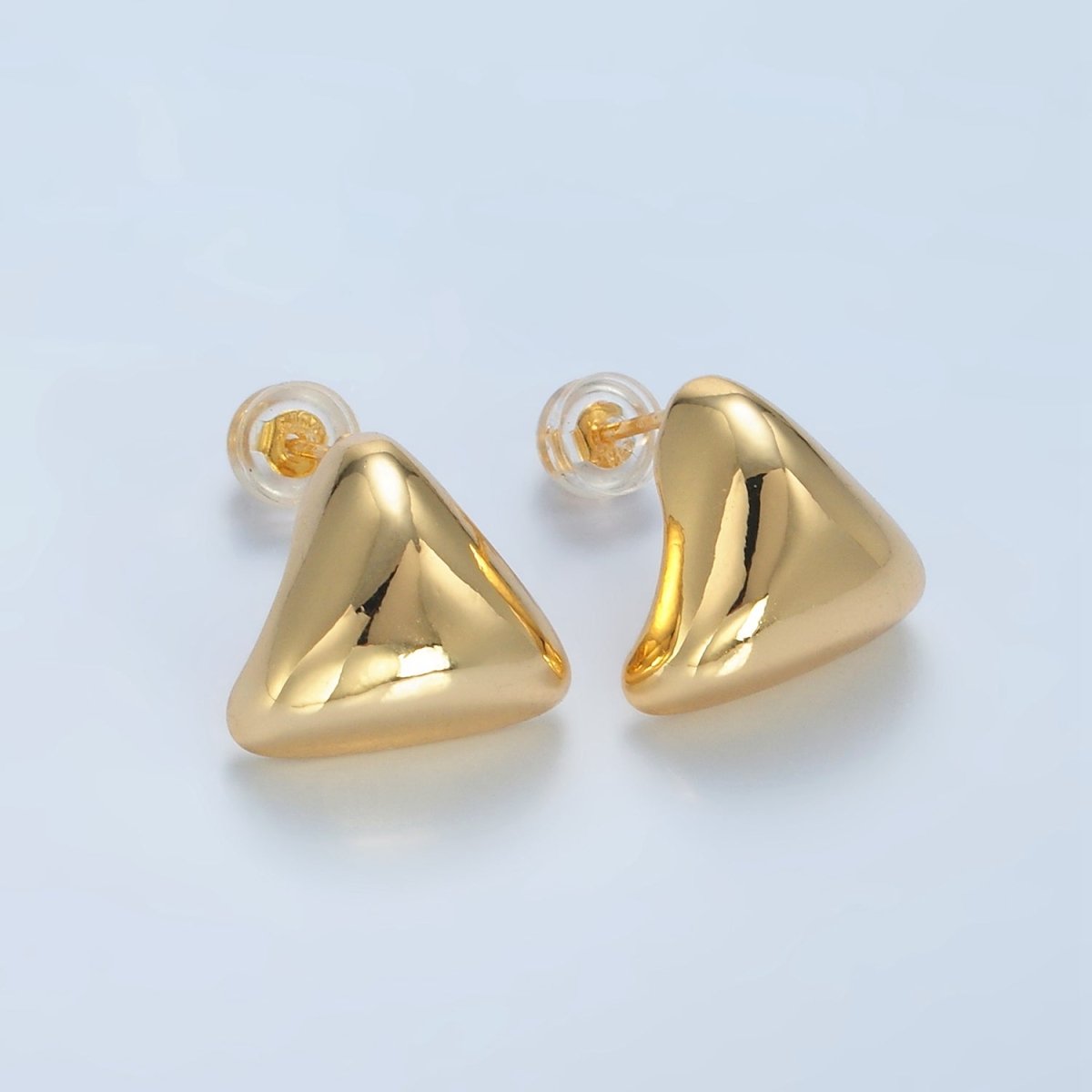 24K Gold Filled 15mm Triangle Dome Mini Stud Earrings | AD655 - DLUXCA