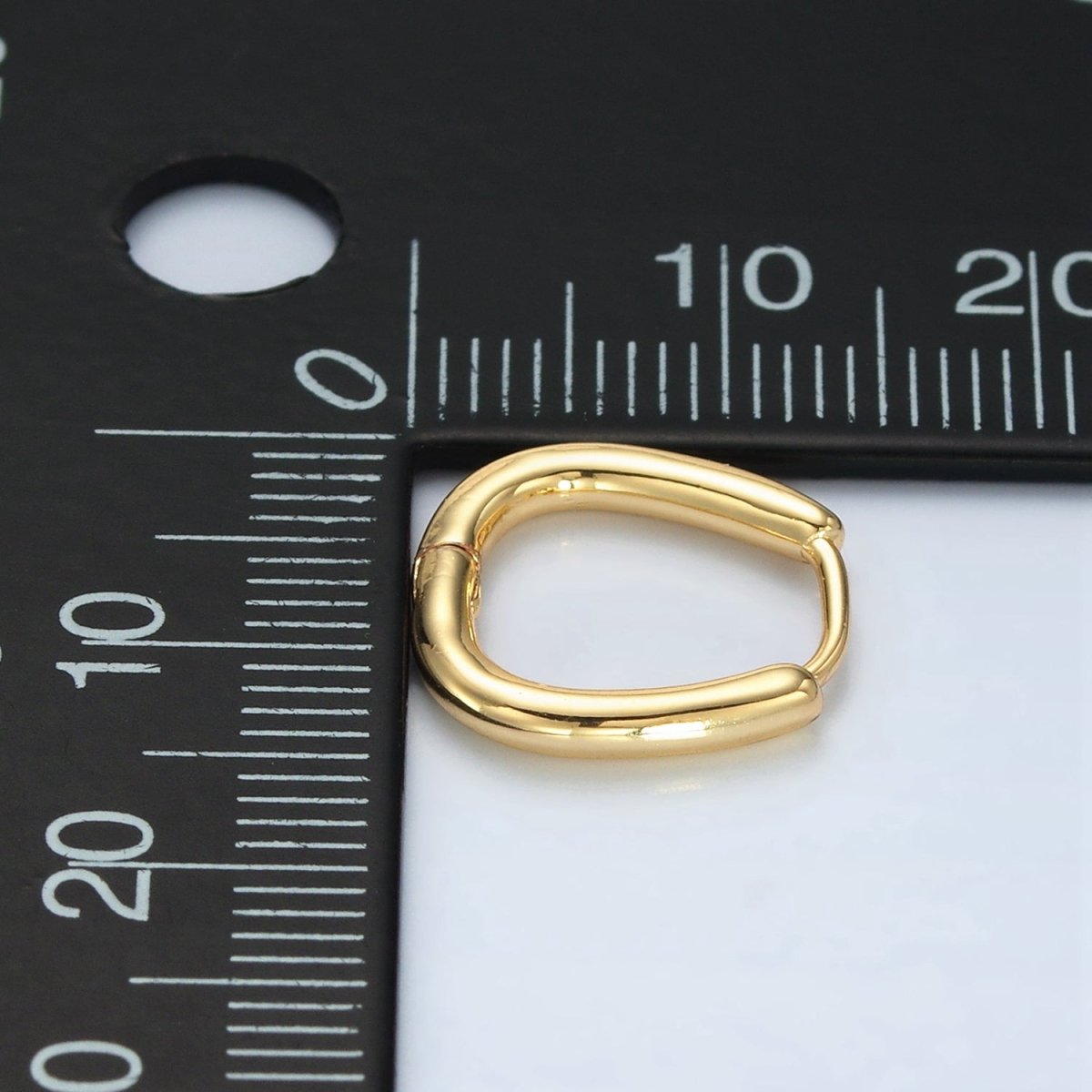 24K Gold Filled 15mm U - Shaped Oval Minimalist Huggie Earrings | Q525 - DLUXCA