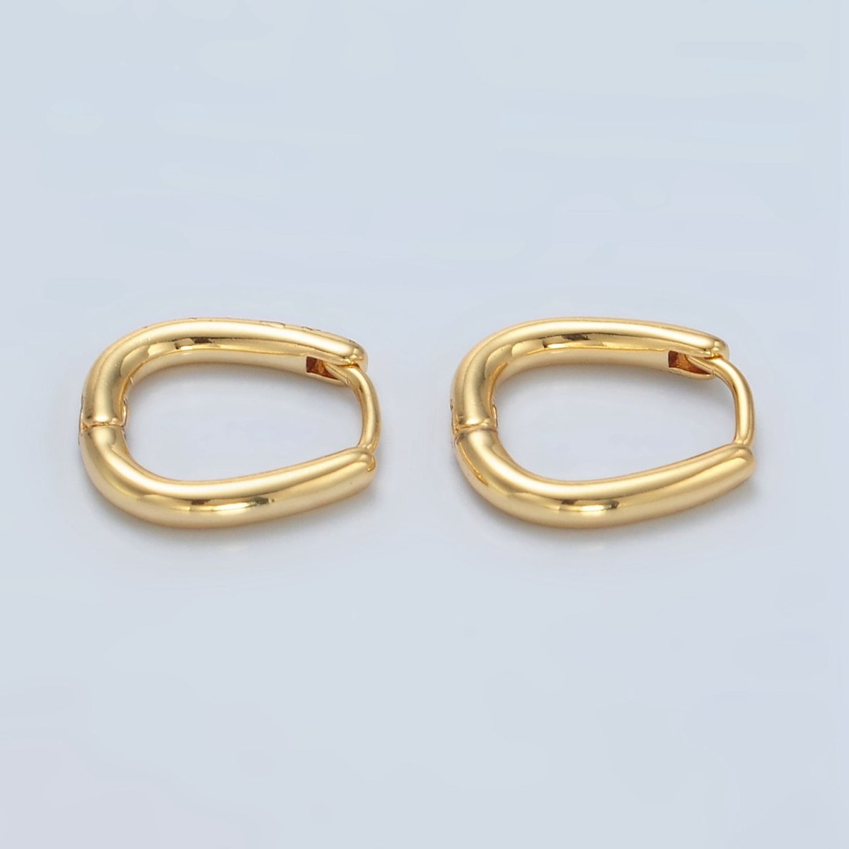 24K Gold Filled 15mm U - Shaped Oval Minimalist Huggie Earrings | Q525 - DLUXCA