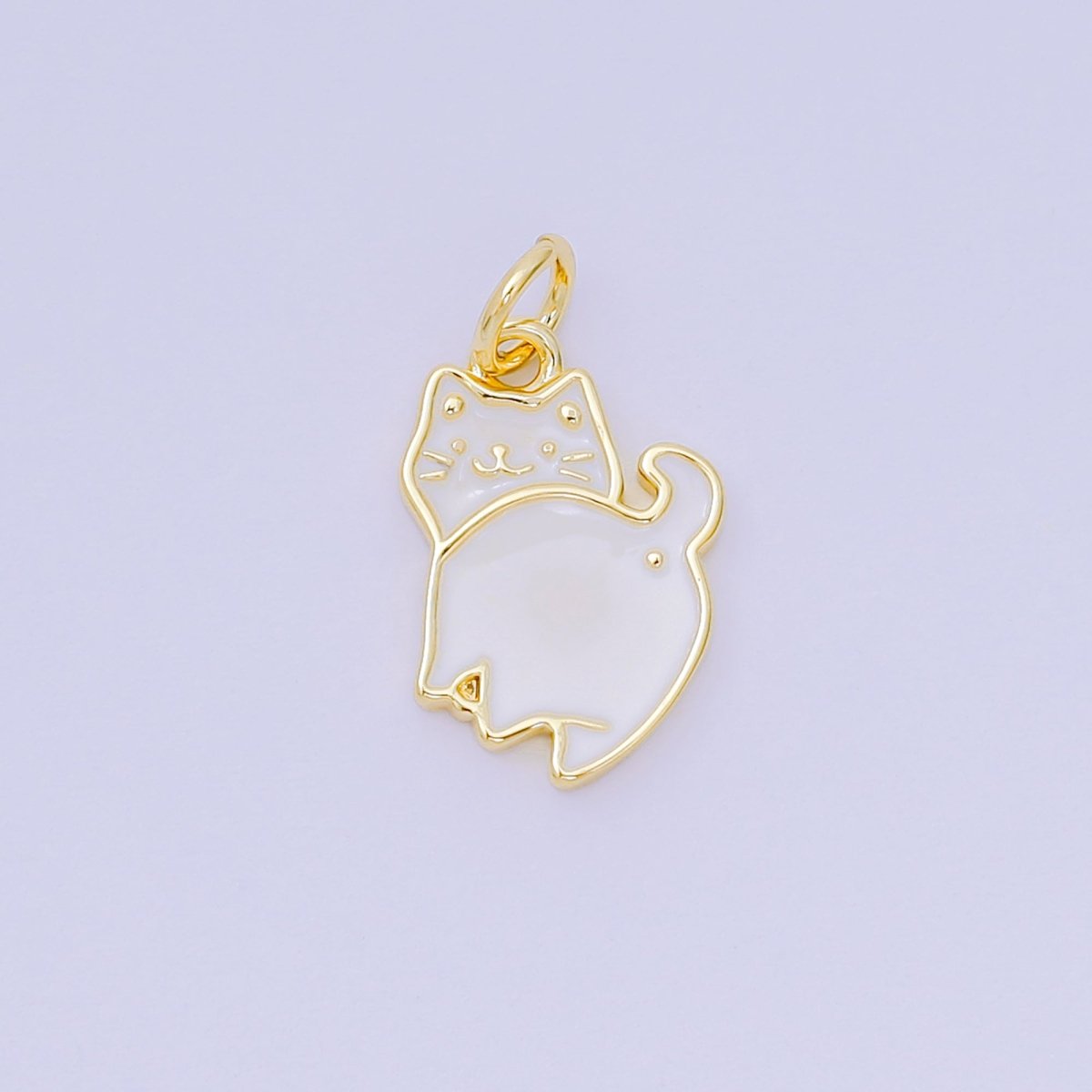24K Gold Filled 15mm White Enamel Cat Animal Charm | AH - 673 - DLUXCA