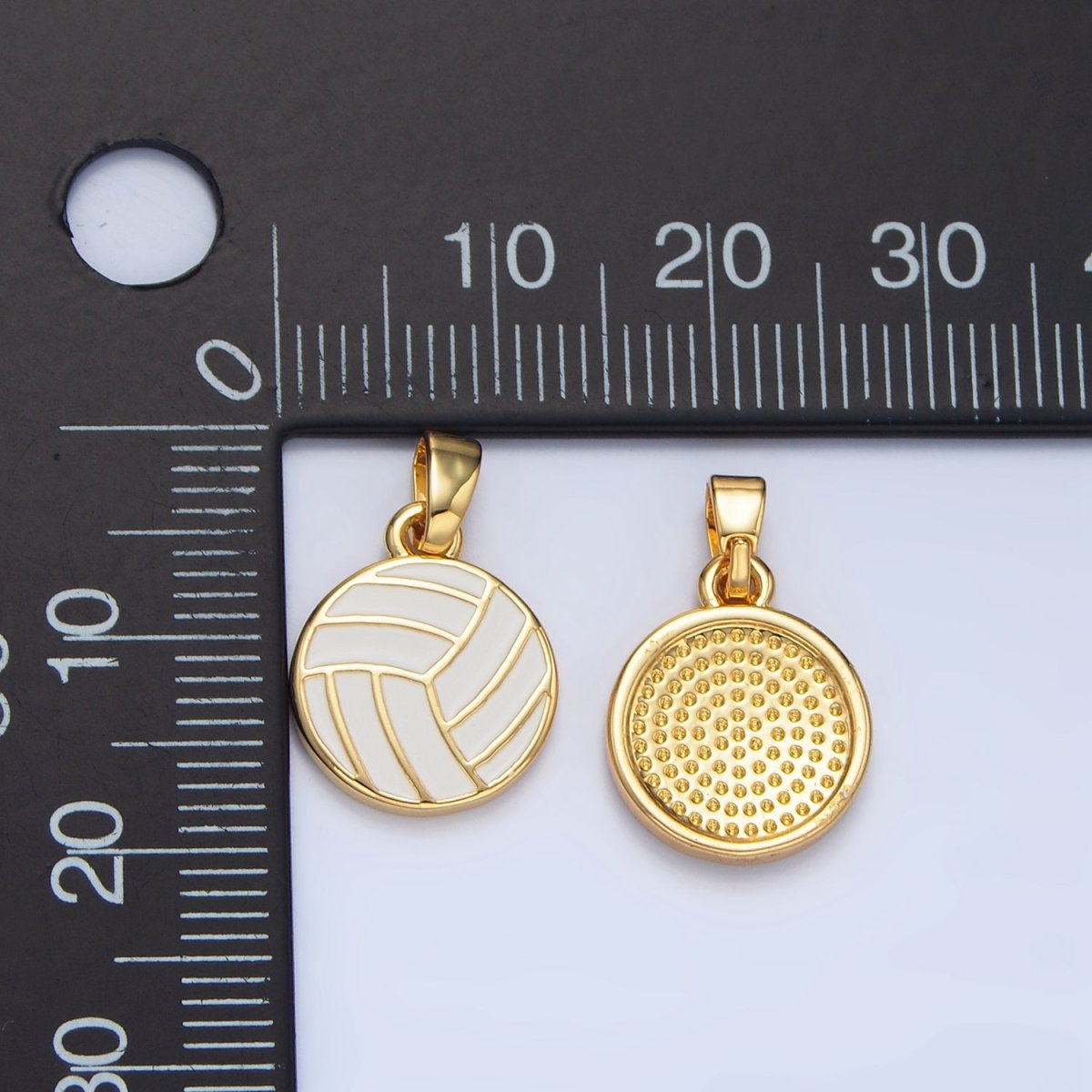 24K Gold Filled 15mm White Enamel Volleyball Sports Pendant | I757 - DLUXCA