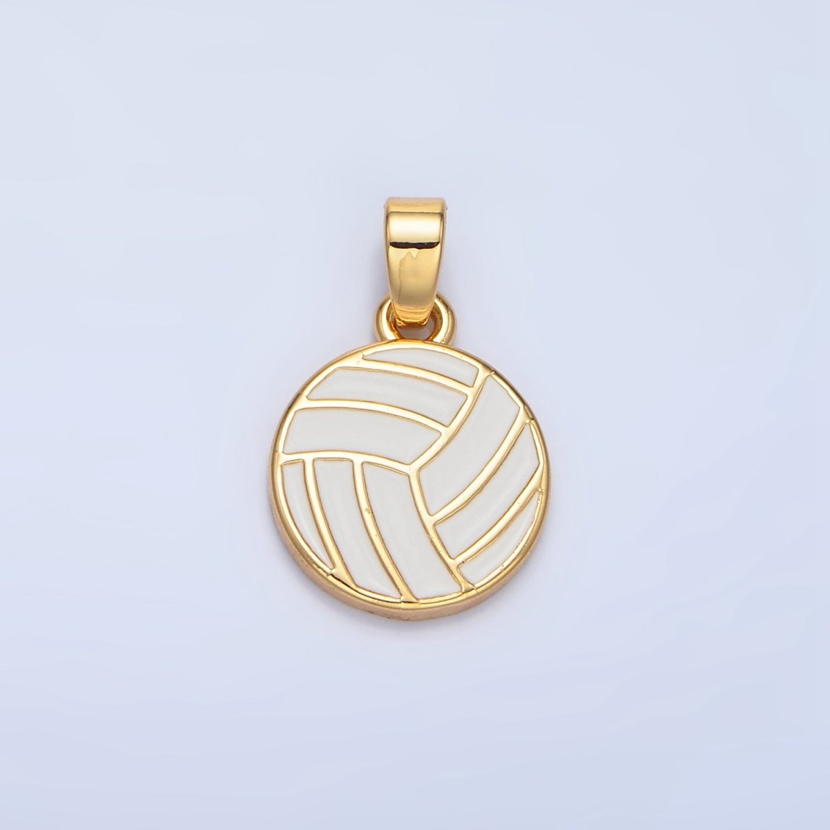 24K Gold Filled 15mm White Enamel Volleyball Sports Pendant | I757 - DLUXCA
