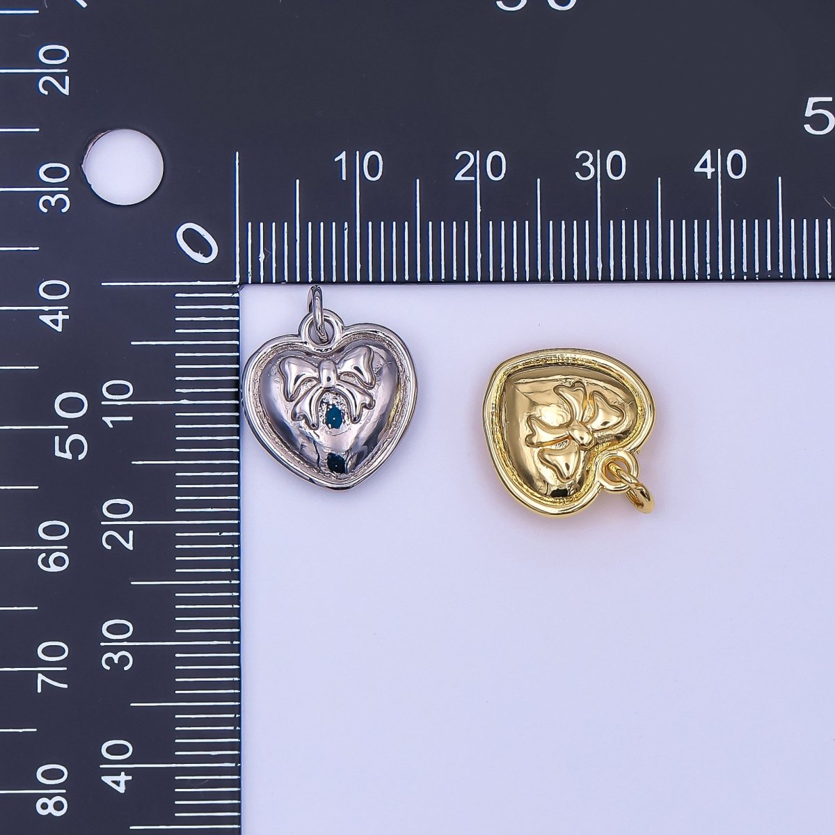 24K Gold Filled 15mm Wrapped in Love Ribbon Bow Heart Charm in Gold & Silver | AF488 - DLUXCA