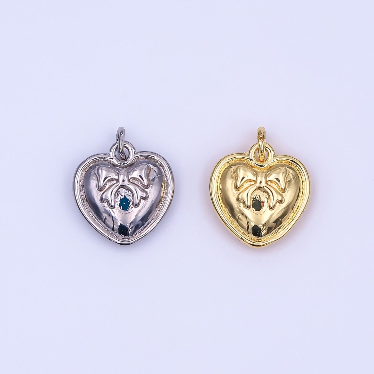 24K Gold Filled 15mm Wrapped in Love Ribbon Bow Heart Charm in Gold & Silver | AF488 - DLUXCA