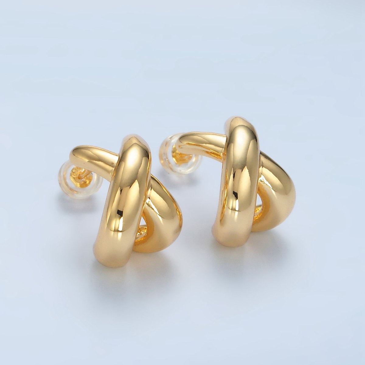 24K Gold Filled 15mm X Knot Crossed Cartilage C - Shaped Hoop Earrings | AD653 - DLUXCA